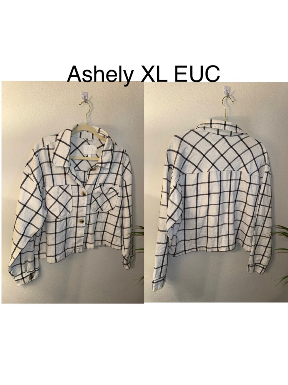 Ashley Stewart White and Black Windowpane Utility Jacket